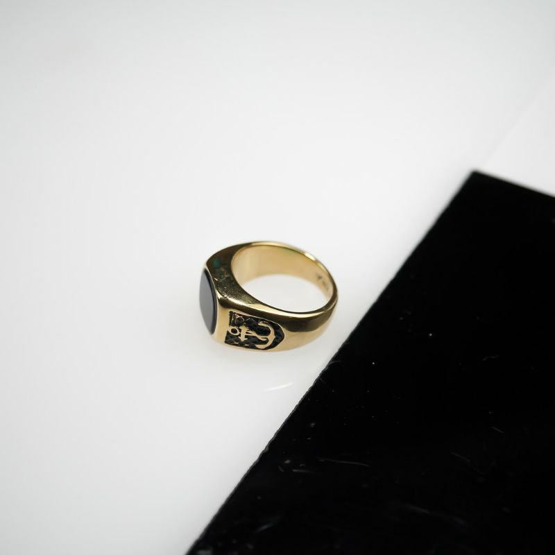 Cincin Pria Titanium Stainless Steel Black Onyx Cincin Batu