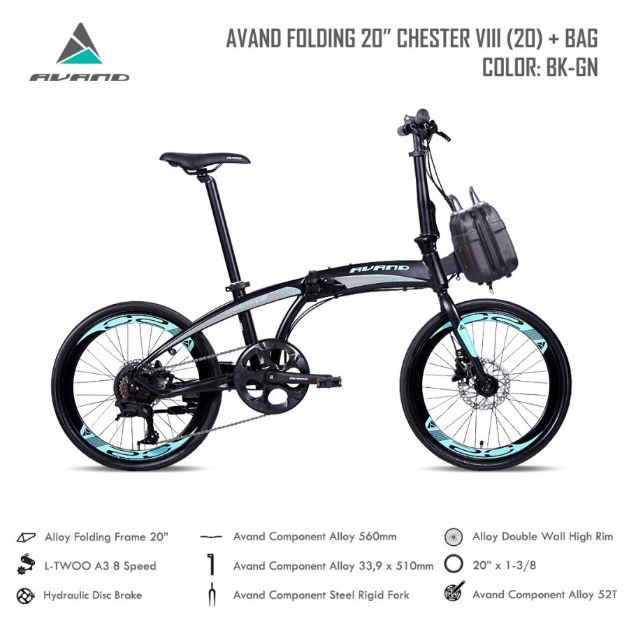 Sepeda Lipat 20 Inch AVAND CHESTER VIII 8 Speed Alloy Rem Hidrolik SNI-2