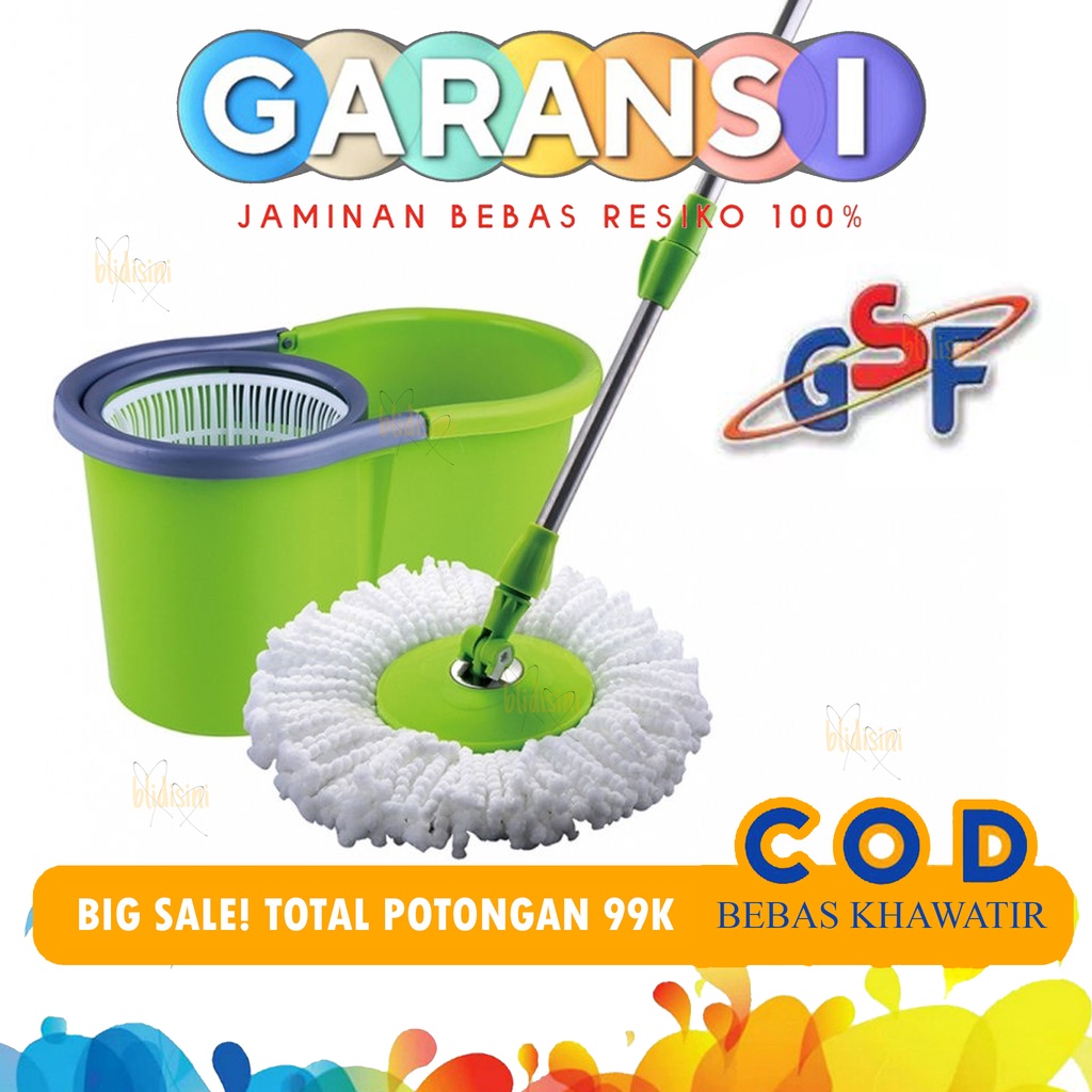 GSF Magic Mop Alat Pembersih Pel Lantai Putar Tanpa Peras Otomatis / Alat Pel Praktis