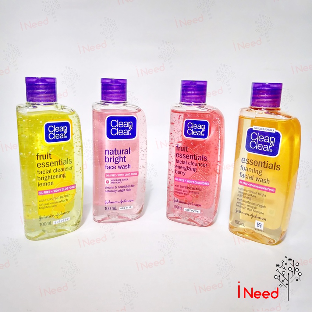 (INEED) (BPOM) CLEAN &amp; CLEAR  FACE WASH Sabun Cuci Muka 100ml Foaming / Natural Bright / Fruit Essentials