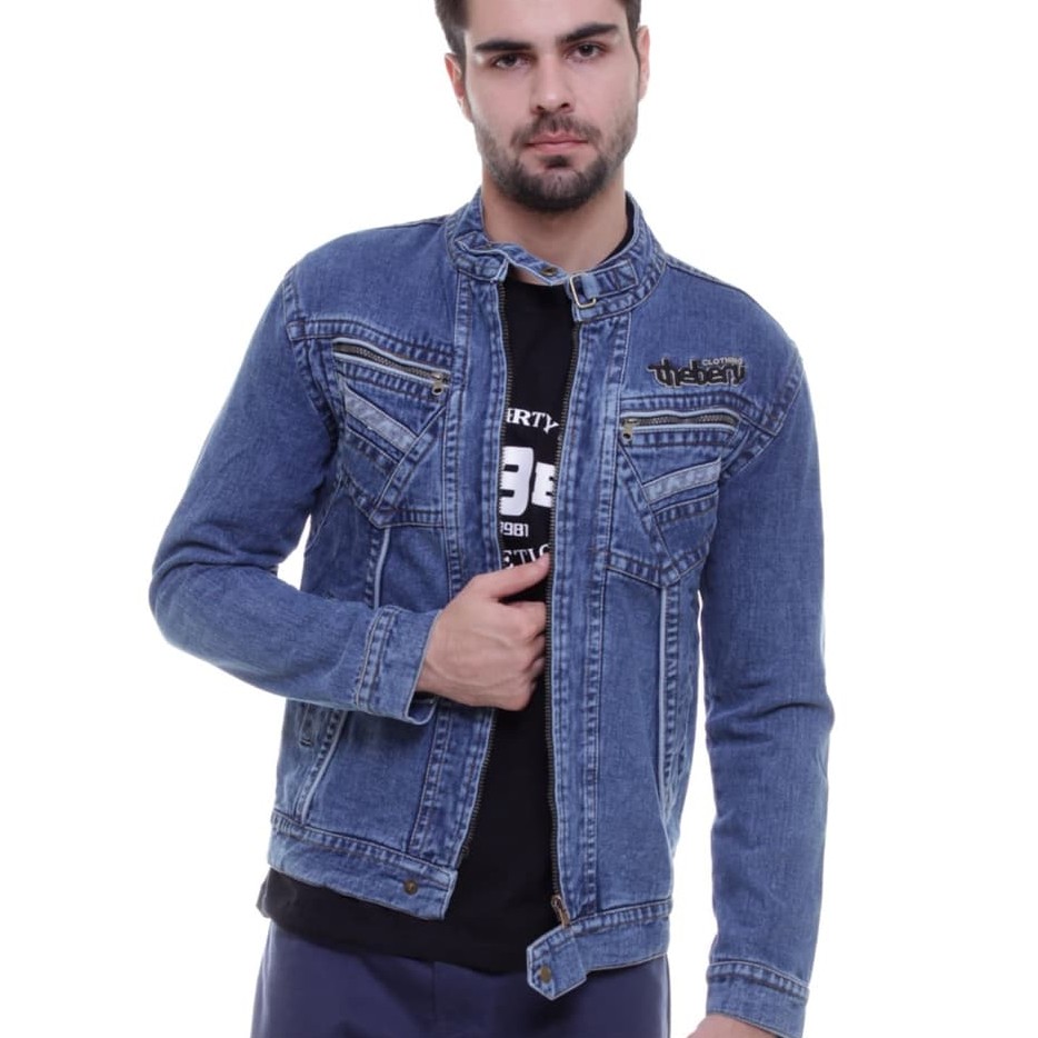 [ Bayar Di Tempat / COD ] Jaket Jeans Pria TB Kerah Original Ukuran Big Size L - XL - XXL