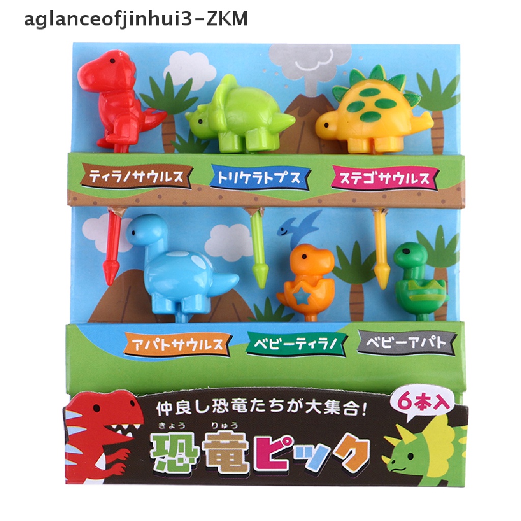 6 Pcs / set Garpu Buah Mini Desain Kartun Hewan Dinosaurus Untuk Anak