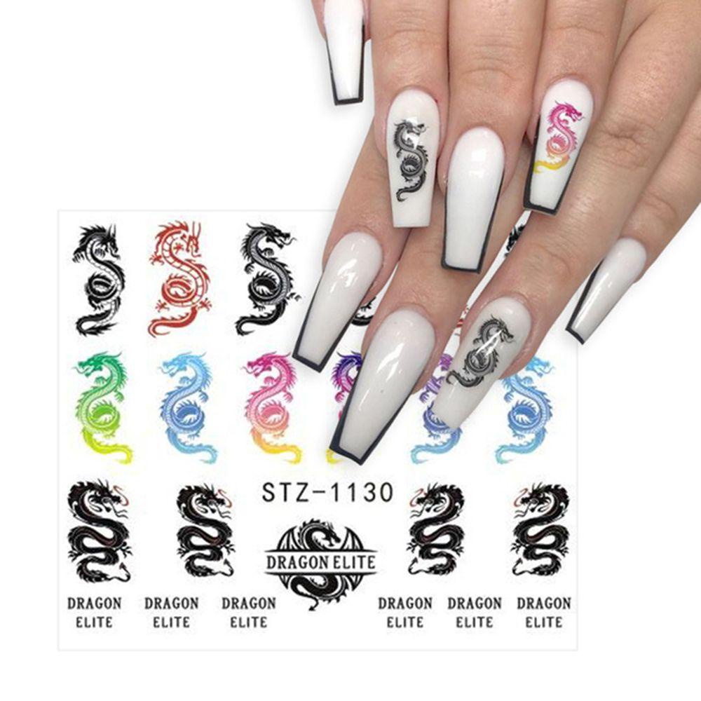 R-flower 1/4pcs Stiker Kuku Dekorasi Nail Art Imlek Merah Hitam