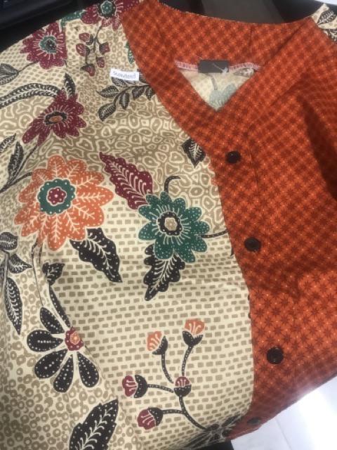 Blouse 249 Afa# Atasan Batik Wanita Asimetris Lengan Pendek Warna Merah Bahan Katun Stretch