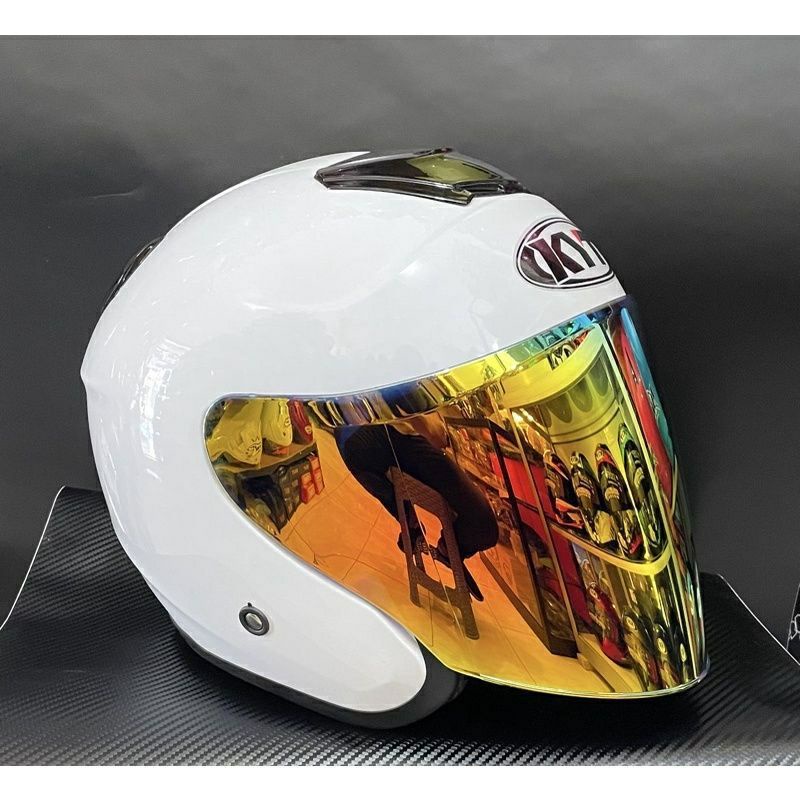 HELM KYT KYOTO MERK DYR PAKET GANTENG  (KYOTO REPLIKA)-Putih kaca gold