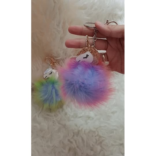 Unicorn with furball keychain bagcharm