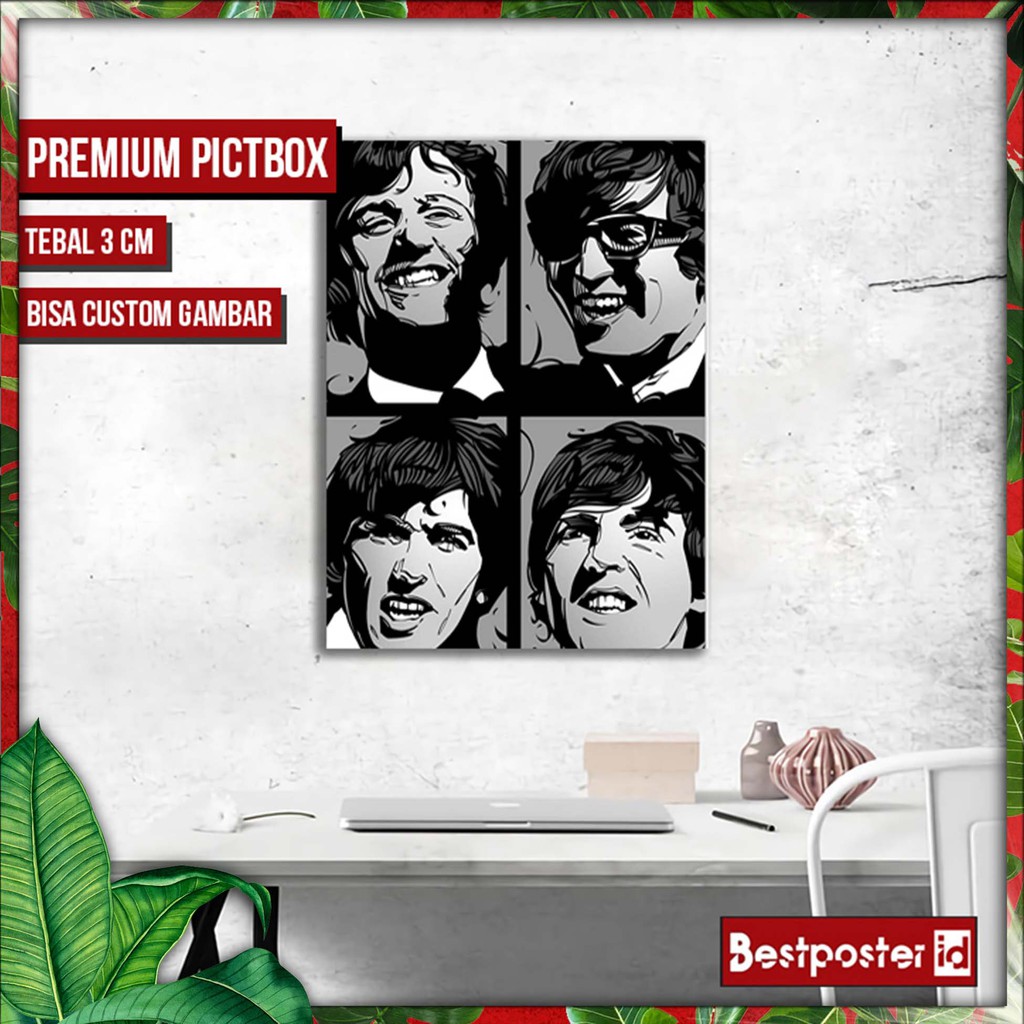 Poster Dinding THE BEATLES BAND  Frame Kayu Tebal 066
