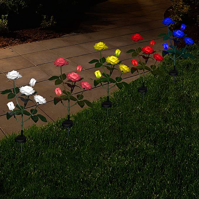 5 Led Solar Rose Flower Light Waterproof Garden Landscape Lamp Lightings / Outdoor Garden Landscape Lamp Outdoor Lawn Lamp Home Decorative / Landscape Lawn Lamps For Patio Yard ,Walkway, Yard / Solar Ground Lights