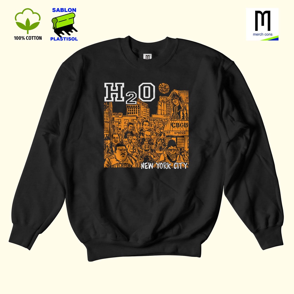 H2O-CREWNECK Sweater band hardcore punk / tag merchcons - HITAM