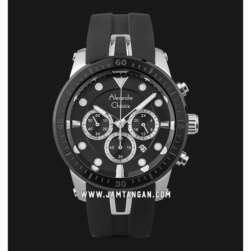 Alexandre Christie AC 6533 MC RTBBA Chronograph Men Black Dial Black Rubber Strap