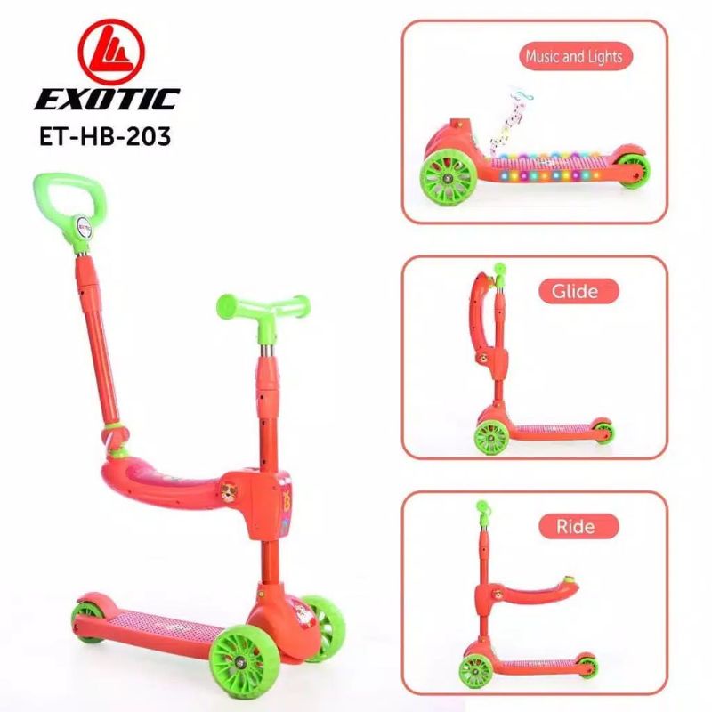 Skuter Anak Exotic ET-HB203 Otopet Music n Light 3 in 1 Dorong Duduk Meluncur Kick Scooter