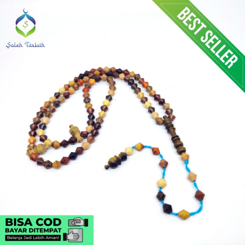 Tasbih Kombinasi 24 Kayu Motif Wajik, Size 6mm_Tasbih Muslim 99 Butir