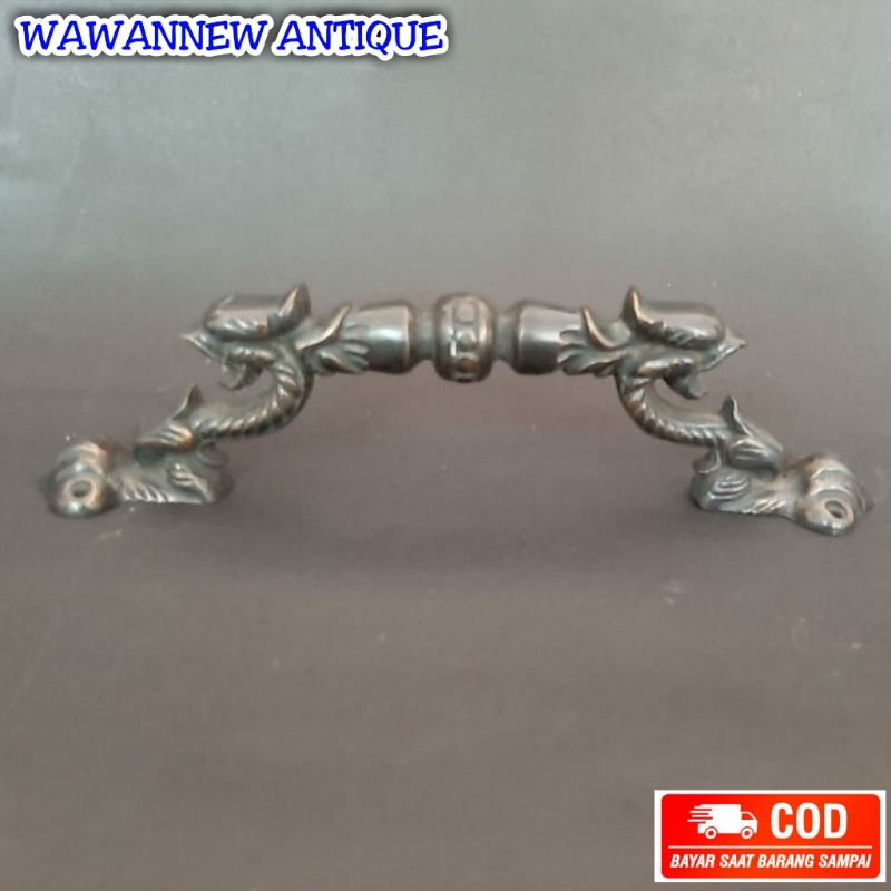 Handle Pintu / Gagang Lemari Pintu Rumah Pagar Kuningan Antik Motif Naga 37cm