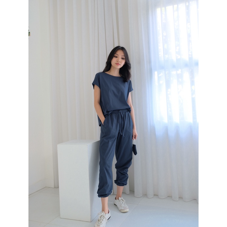 S-0130 Set Comfy & Sporty with Matching Mask-GREY BLUE