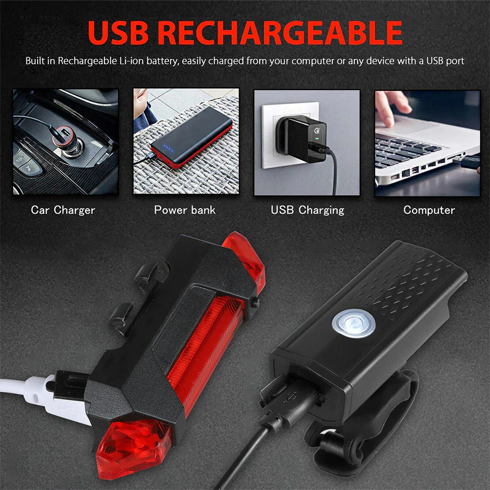 YGRETTE - LAMPU SEPEDA USB Rechargeable depan belakang Front Rear Bike Lights Led cas ulang