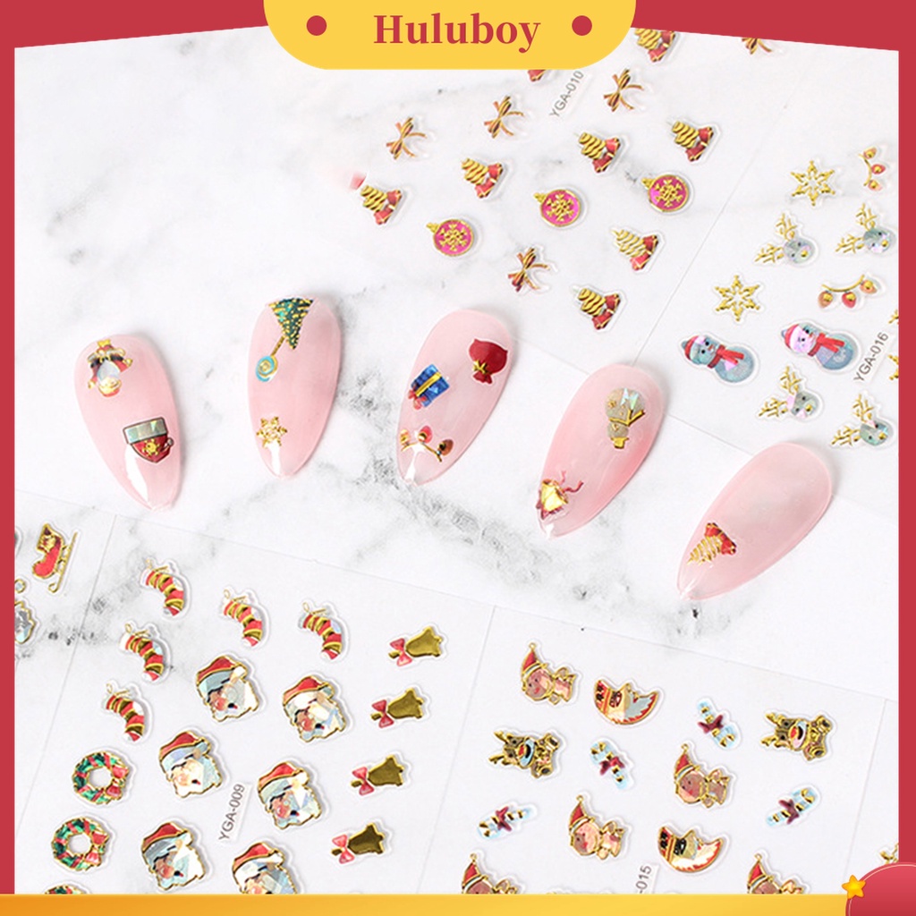 Huluboy Huluboy♡ 24pcs / Set Stiker Kuku Motif Natal Warna-Warni Untuk Dekorasi Manicure
