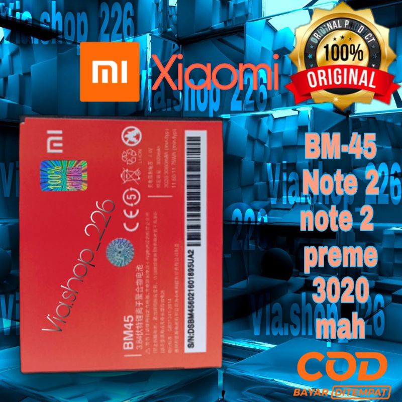 BM 45 BM45 BATERAI XIAOMI REDMI NOTE 2 XIOMI NOTE 2 PREME BATTERY BATRE NOTE2 2PREME ORI ORY HENDPHO