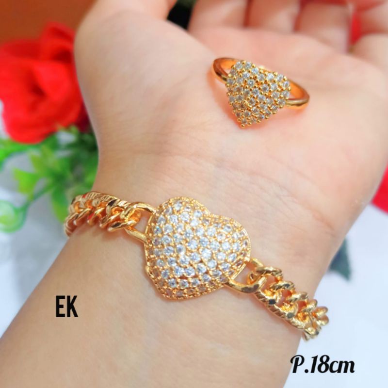 {cod} gelang FREE cincin Rante plat Love permata zircon berkualitas tidak karat