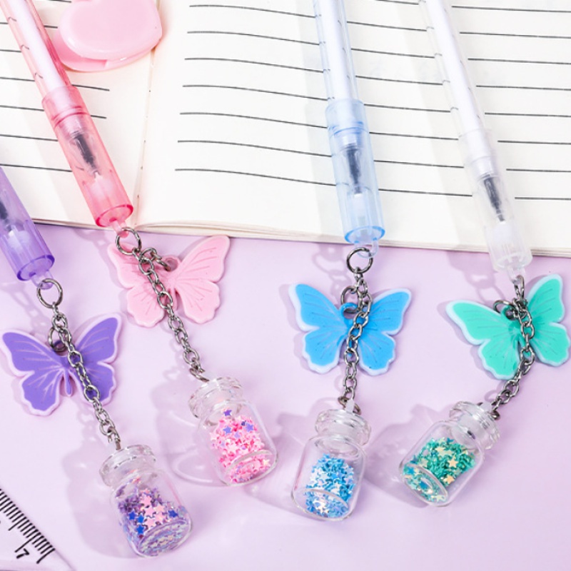 1pc Cute Butterfly Bottle Pendant 0.5mm Black Ink Gel Pen School Office Stationery Supplies