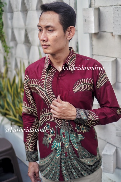 Sidamuliya Batik kemeja Pria Slimfit Premium Red Chandra Lengan Panjang