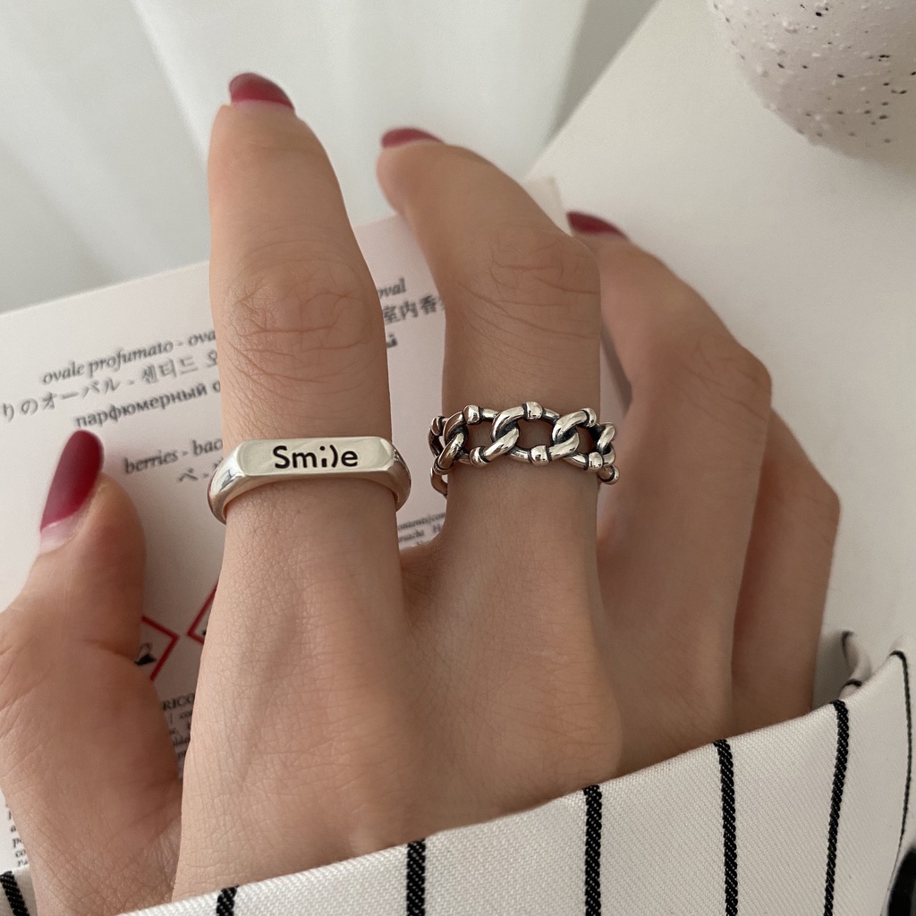 IFYOU Set Cincin Jari Warna Silver Motif Hati Smiley Aksen Mutiara Gaya Korea Untuk Wanita