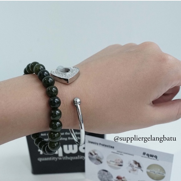 BLACK JADE dan LOVE MATA gelang batu + titanium natural SWAROVSKI