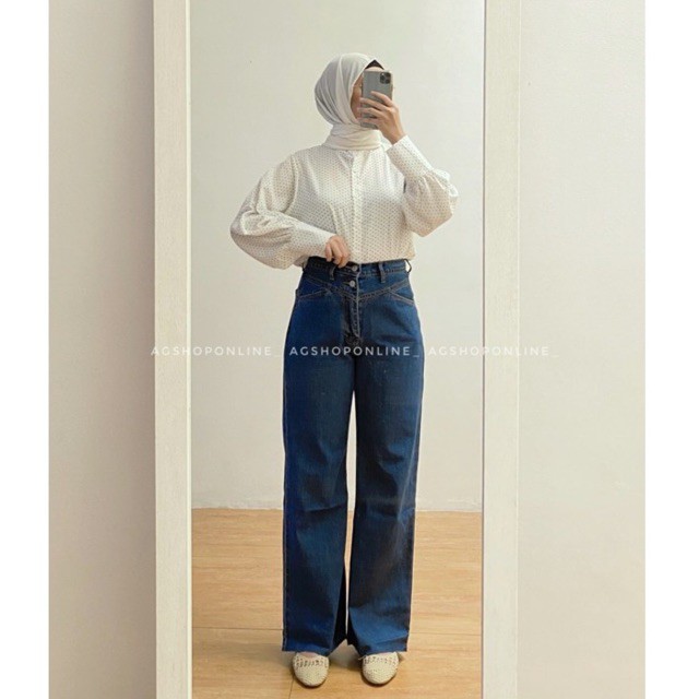 korean wide leg jeans in dark