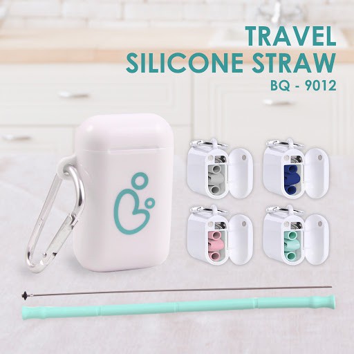 ♥BabyYank♥ Babyqlo Travel Silicone Straw Set BQ9012 - BabyQlo Reusable Travel Silicone Straw Set Sedotan Silikon plus Case