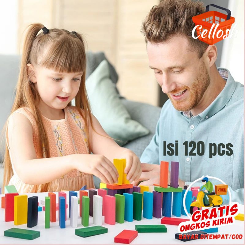 Balok Domino 120PCS Mainan Edukasi Balok Mainan Anak Warna Warni