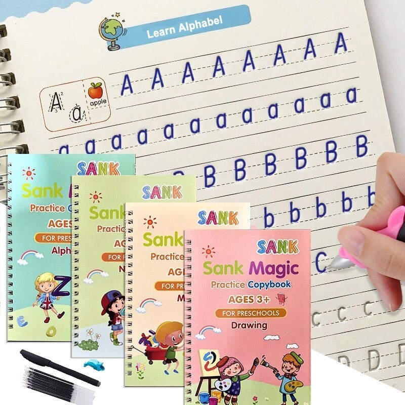 BUKU BELAJAR MENULIS ANAK SANK MAGIC SATU SET ISI 4 BUKU + PULPEN PRACTICE BOOK WHITE_CELL