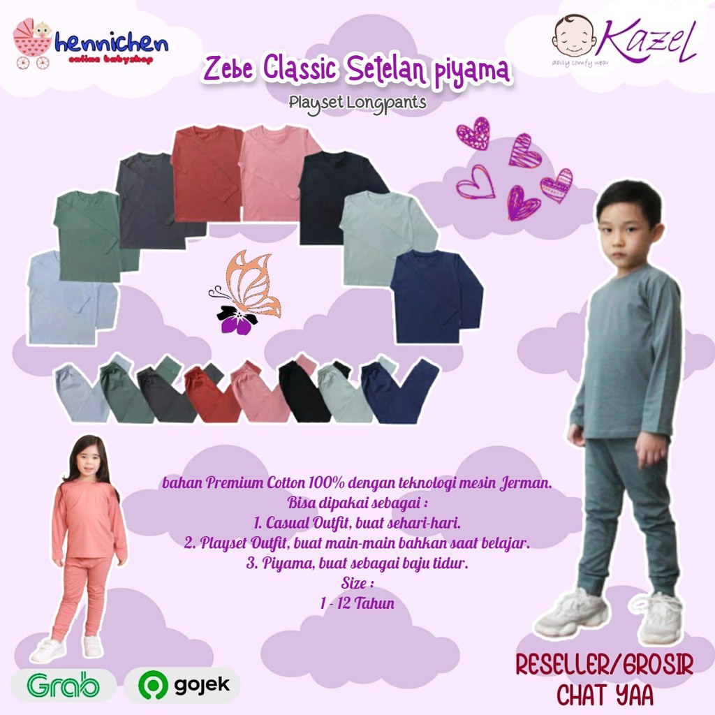 MURAH LEBAY Kazel x Zebe Classic Setelan piyama Playset Longpants BAJU ANAK / bayi Boy - Girl  1-12 Thn Part 1