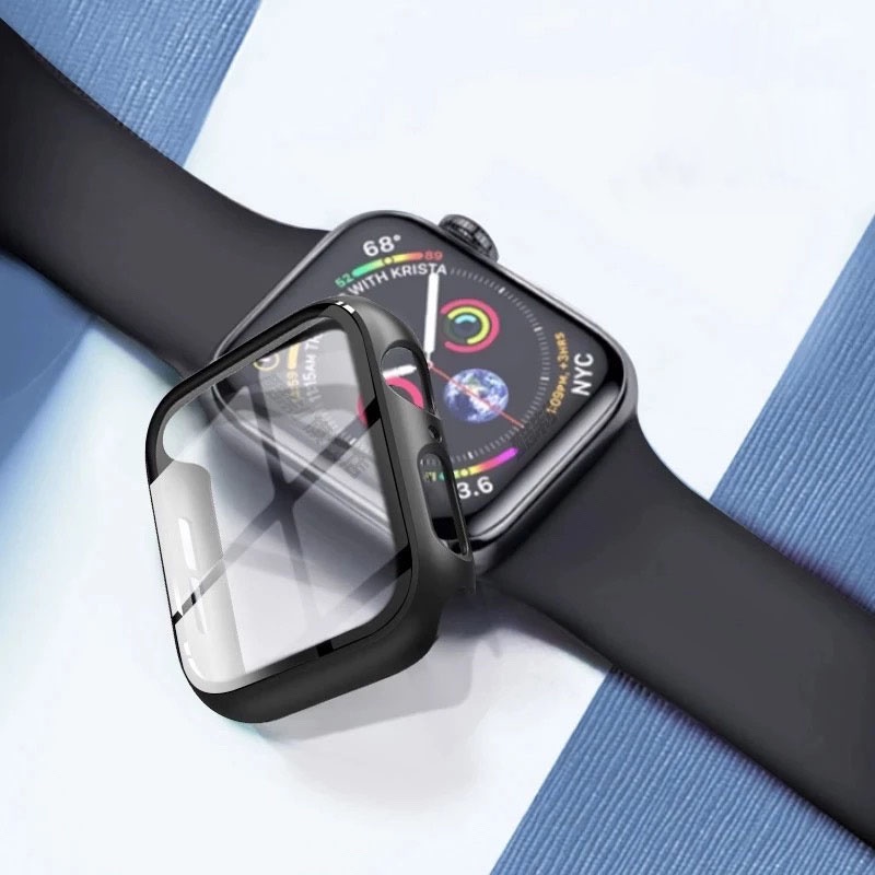 2PCS/ SET Tali Strap Sport Band  40mm 44mm +Kotak kaca yang dikeraskan untuk Apple Watch  iwatch Series 4 5 6 SE  Sillicone TOTALL