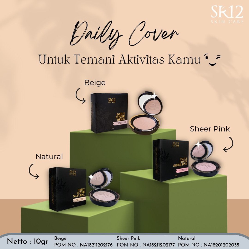 Daily Cover Beige SR12 Bedak Padat Pelindung Wajah Dari Sinar Matahari Compact Powder Anti Luntur Tahan Lama