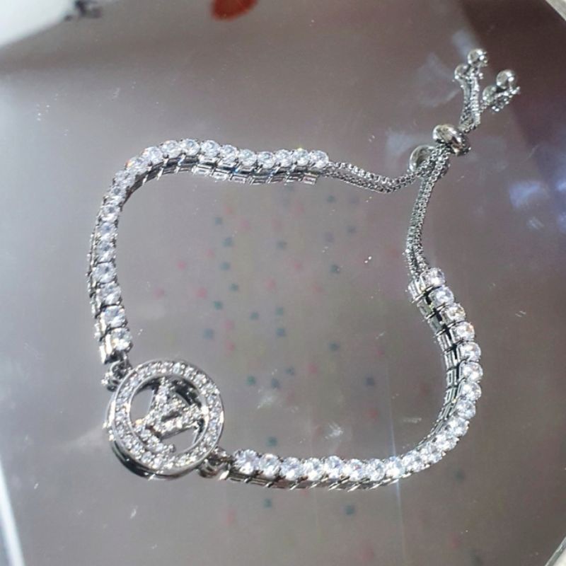 Gelang Titanium Asli Silver mata kilau Model Serut Premium Quality Anti karat anti alergi Stainless steel ori Gsi121