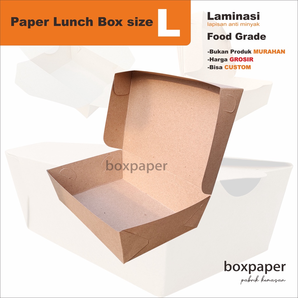 Paper Lunch Box size   L   Dus Kraft Kemasan Murah Laminasi Nasi Ayam Geprek Ayam Bakar  Pecel Lele 