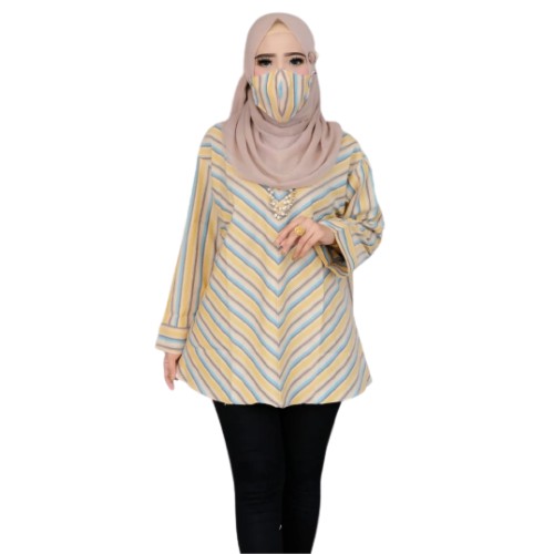 Clachella Blus Motif Salur, Baju Atasan Wanita B763515C