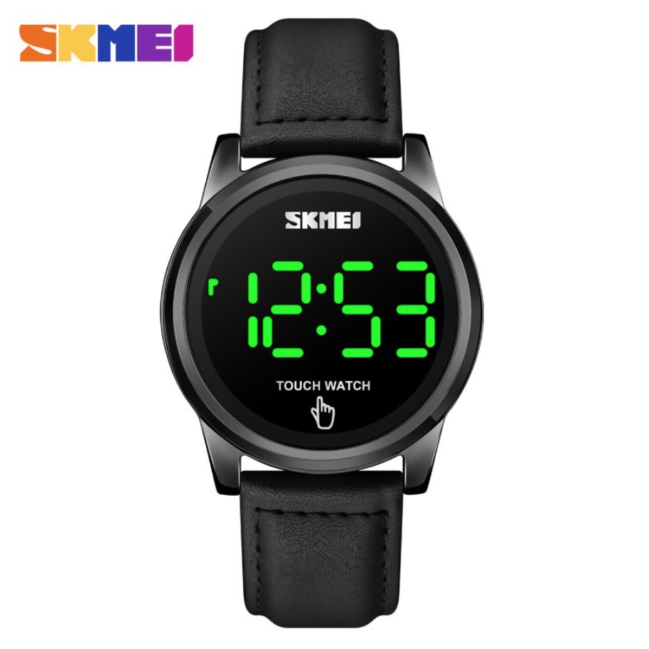 Jam Tangan Digital Touch Screen / Layar Sentuh 1684 Led Strap Kulit + Stainless Steel Untuk Pria