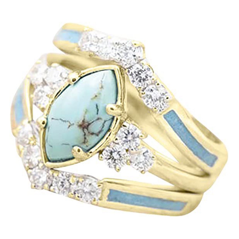 3pcs / Set Cincin Emas Multilayer Model Hollow Turquoise Untuk Wanita