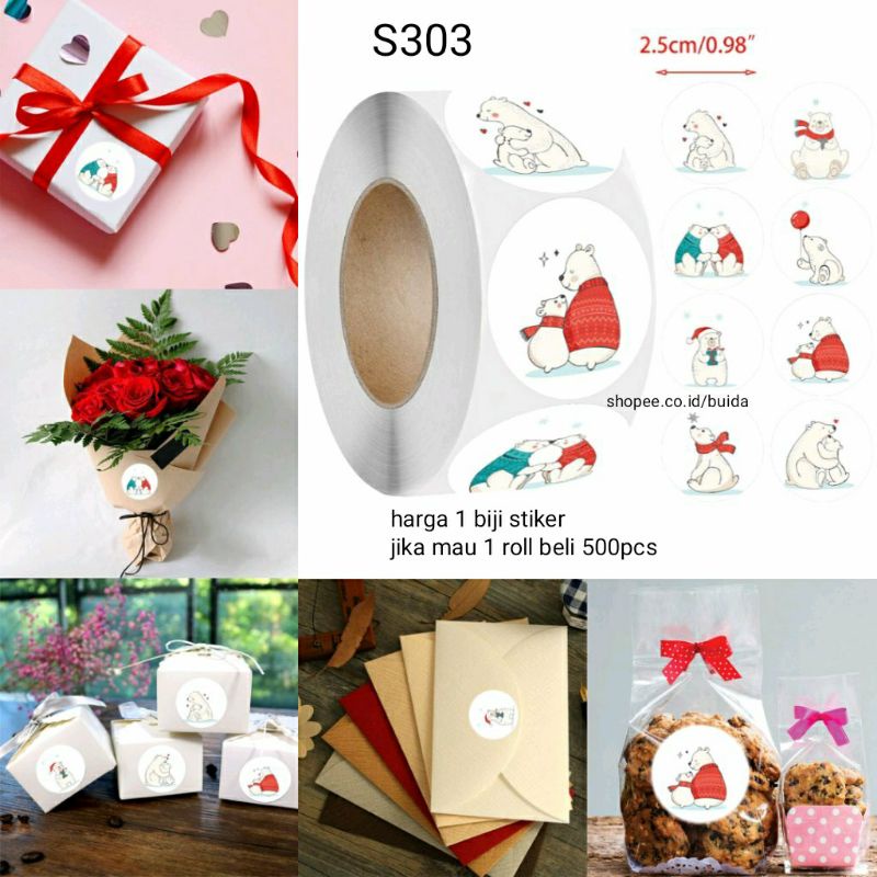 

stiker sticker label beruang bear S303 aesthetic segel kemasan hiasan hampers hadiah gift box dus