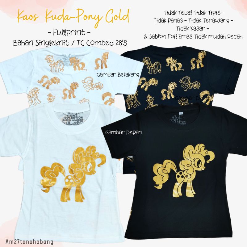 BAJU KAOS ANAK 3 bulan s/d 10 tahun KUDA PONY GOLD Sablon Foil Emas