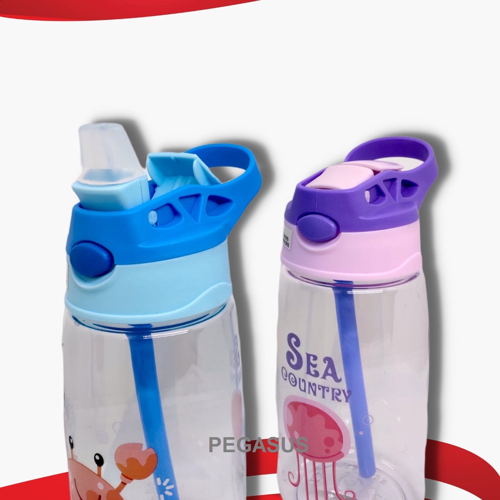 B818 Botol Air Minum Anak Sedotan Motif Animal Sea Country 480ml