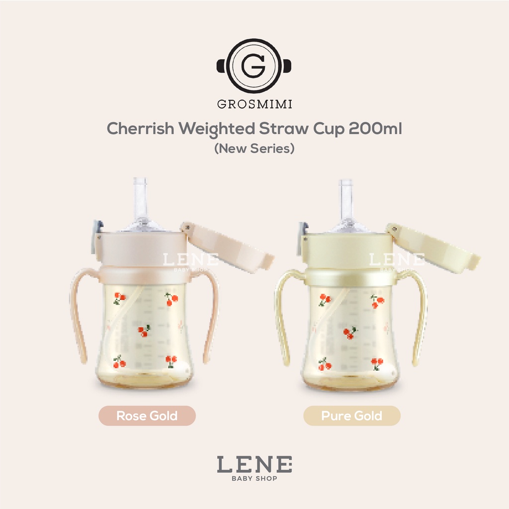Grosmimi Cherrish Weighted Straw Cup 200ml &amp; 300ml New Series
