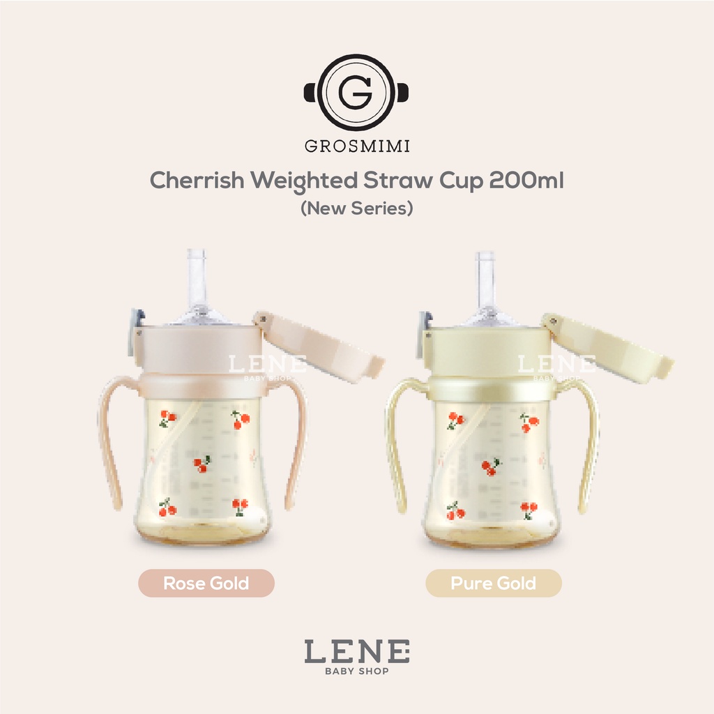 Grosmimi Cherrish Weighted Straw Cup 200ml &amp; 300ml New Series