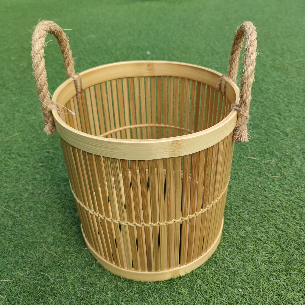 AKN88 - Keranjang Laundry Baju Basket Bambu Handle Dadung Besar - 40x40x40cm