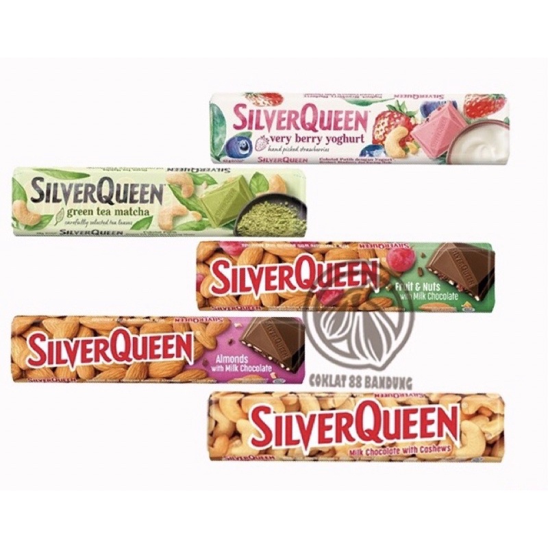 

COKLAT SILVERQUEEN 25 GR & 58 GR COKELAT SILVER QUEEN 25GR & 58GR, SILVERQUEEN 25 GRAM & 58 GRAMMILK CHOCOLATE ALMOND, CASHEW, FRUIT, YOGHURT
