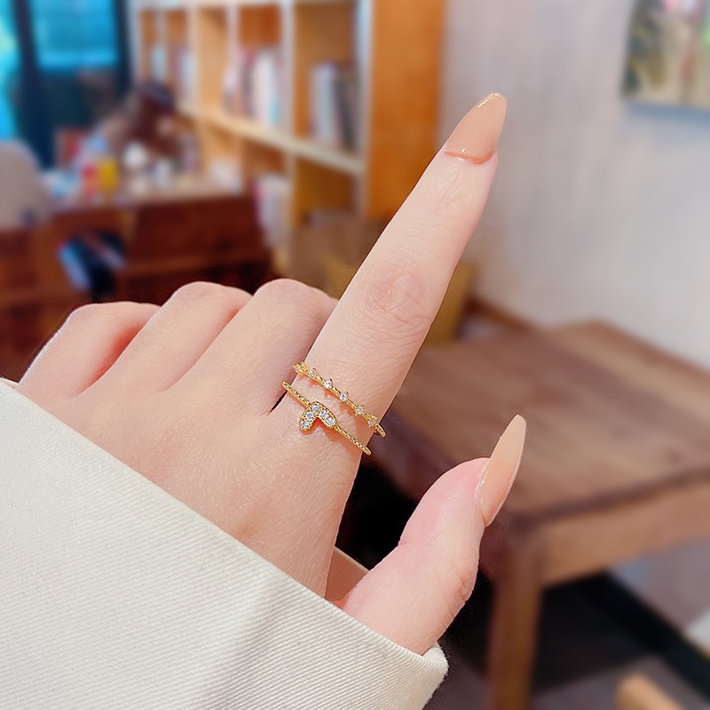 Cincin Jari Telunjuk Model Terbuka Lapisan Ganda Bahan Zirkon Untuk Wanita