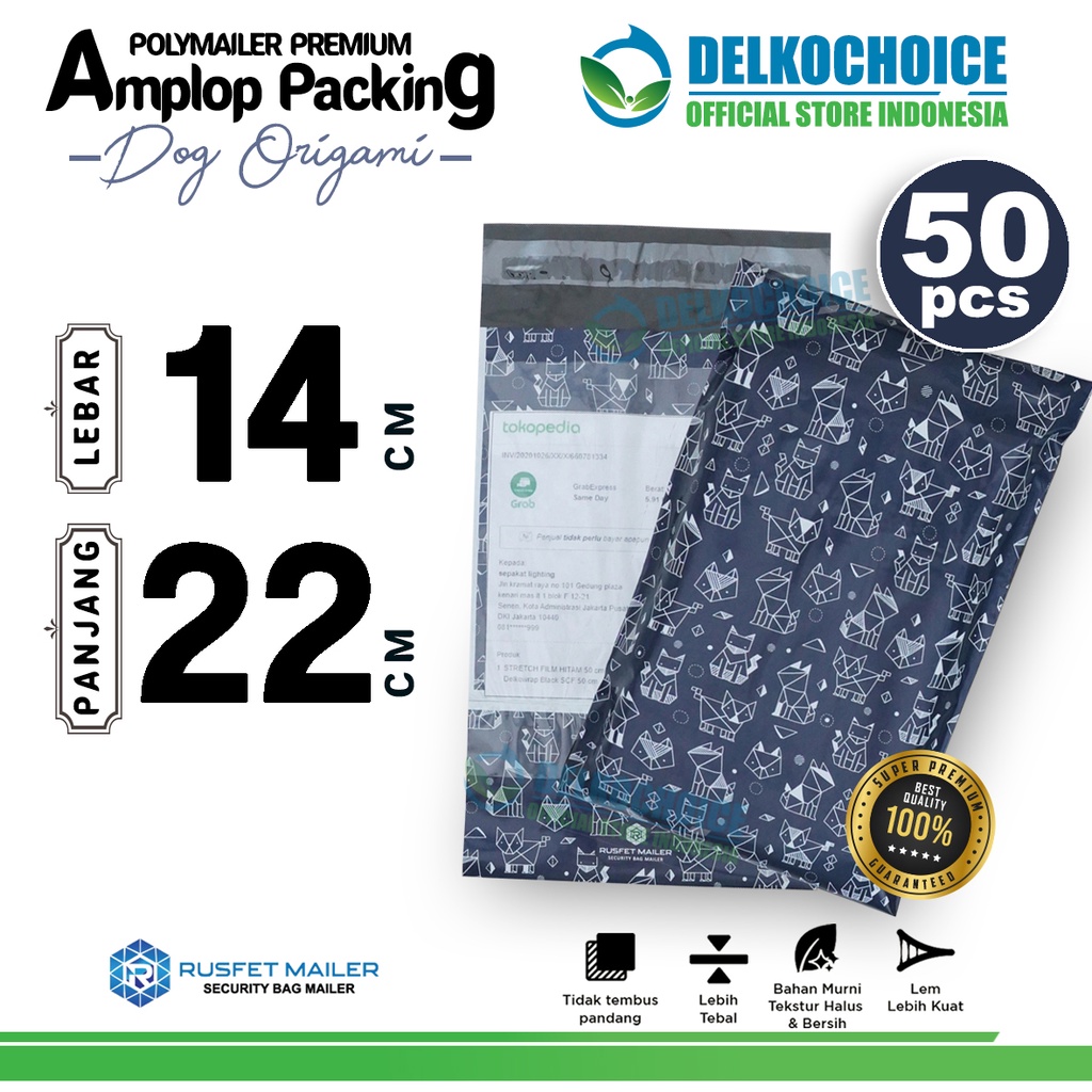 

Polymailer Motif DOG ORIGAMI 14x22cm Amplop Plastik Packing Olshop Polimailer PREMIUM / PACK