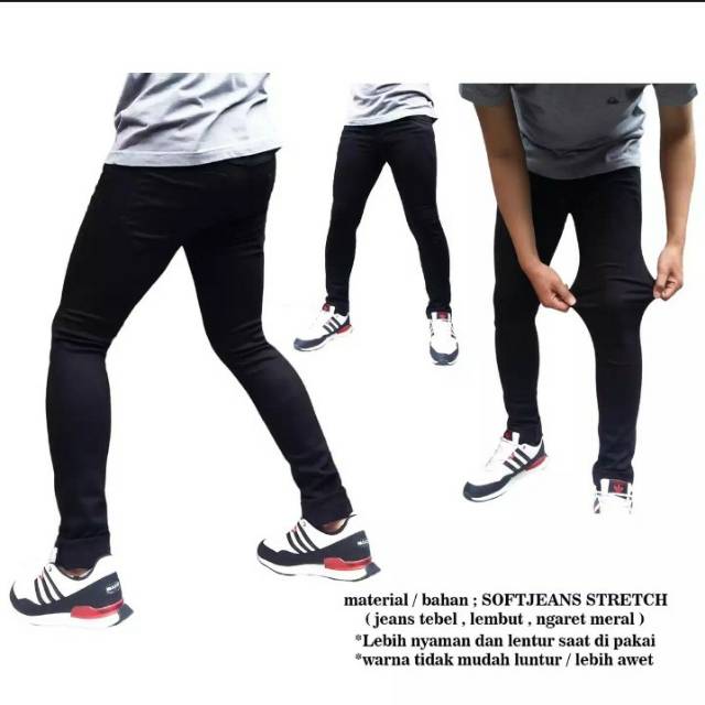 Celana jeans pria pensil slimfit/HITAM SOFT JEANS