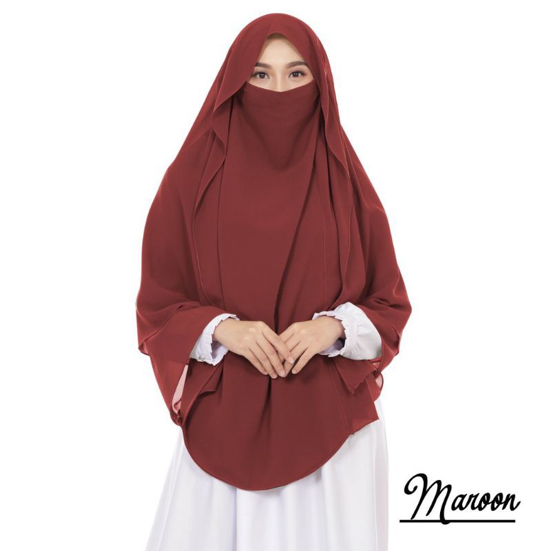 Jilbab Hijab Kerudung Bergo Instan French Khimar Cadar Tali Siti Aminah Niqab Syari Jumbo-Maroon
