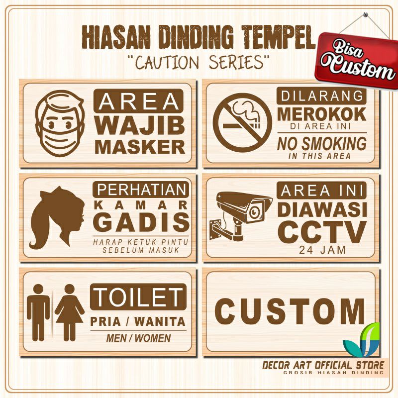 Decor Art Hiasan Dinding Variasi Tanda Pintu Kamar CCTV Perhatian -